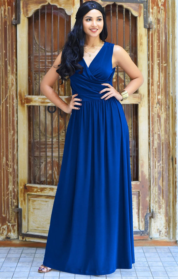HAILEY - Sleeveless Bridesmaid Wedding Party Summer Maxi Dress Gown - Cobalt / Royal Blue / 2X Large