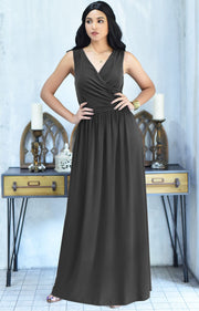 HAILEY - Sleeveless Bridesmaid Wedding Party Summer Maxi Dress Gown - Dark Gray Grey / 2X Large