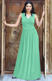 HAILEY - Sleeveless Bridesmaid Wedding Party Summer Maxi Dress Gown - Moss / Mint Green / 2X Large