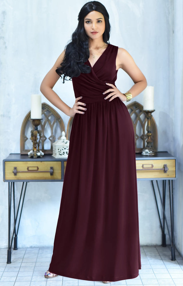 HAILEY - Sleeveless Bridesmaid Wedding Party Summer Maxi Dress Gown - Maroon Wine Red / 2X Large