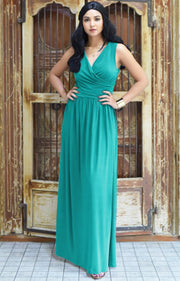 HAILEY - Sleeveless Bridesmaid Wedding Party Summer Maxi Dress Gown - Turquoise / 2X Large