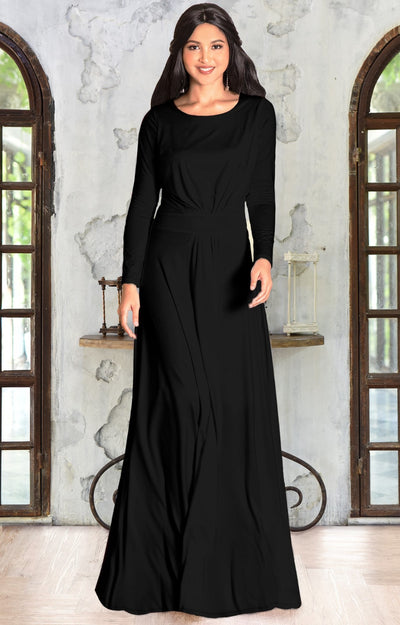 HAYDEN - Long Sleeve Maxi Dress Floor Length Gown Bridesmaid Fall - Black / 2X Large