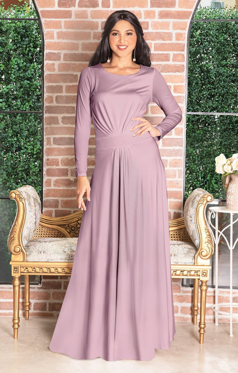 HAYDEN - Long Sleeve Maxi Dress Floor Length Gown Bridesmaid Fall - Dusty Pink / 2X Large