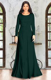 HAYDEN - Long Sleeve Maxi Dress Floor Length Gown Bridesmaid Fall - Emerald Green / 2X Large