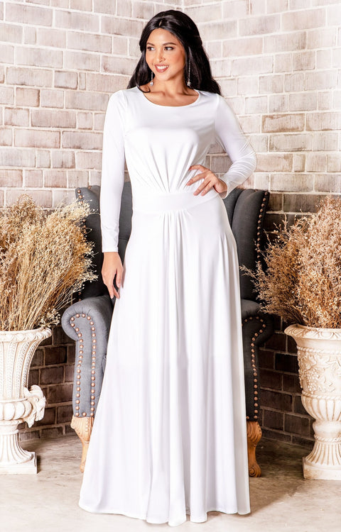 HAYDEN - Long Sleeve Maxi Dress Floor Length Gown Bridesmaid Fall - Ivory White / 2X Large