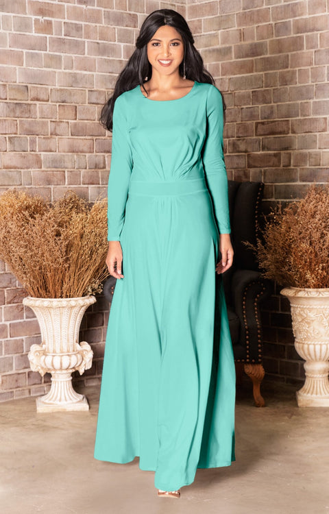 HAYDEN - Long Sleeve Maxi Dress Floor Length Gown Bridesmaid Fall - Light Mint Green / Extra Small