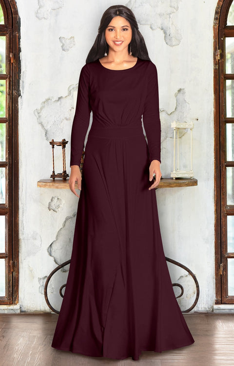 HAYDEN - Long Sleeve Maxi Dress Floor Length Gown Bridesmaid Fall - Maroon Wine Red / Extra Small