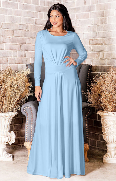 HAYDEN - Long Sleeve Maxi Dress Floor Length Gown Bridesmaid Fall - Powder Light Blue / Small