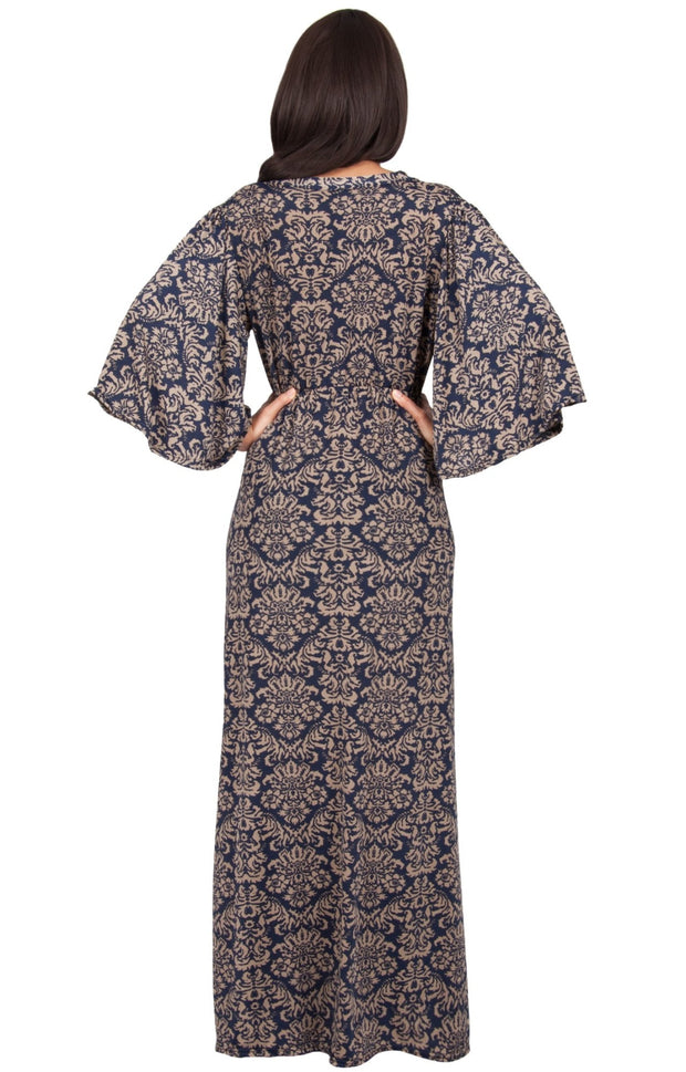 HAZEL - V-Neck Kimono Sleeve Cocktail Long Maxi Dress