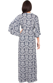 HAZEL - V-Neck Kimono Sleeve Cocktail Long Maxi Dress