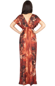 JANE - Printed Flowy Summer Casual V-Neck Maxi Dress