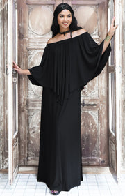 JENN - Maxi Dress Long Sexy Strapless Flowy Cocktail Evening Gown - Black / 2X Large