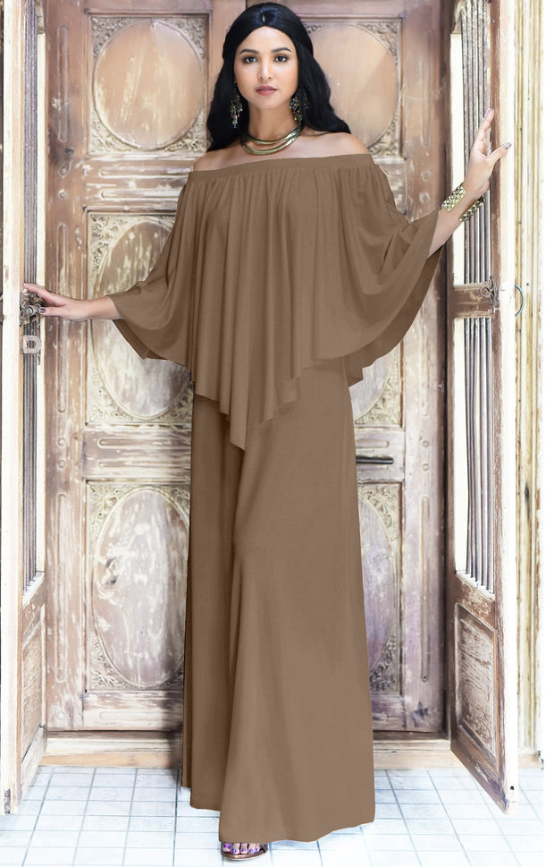 JENN - Maxi Dress Long Sexy Strapless Flowy Cocktail Evening Gown - Brown Latte / Small
