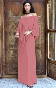 JENN - Maxi Dress Long Sexy Strapless Flowy Cocktail Evening Gown - Cinnamon Rose Pink / 2X Large