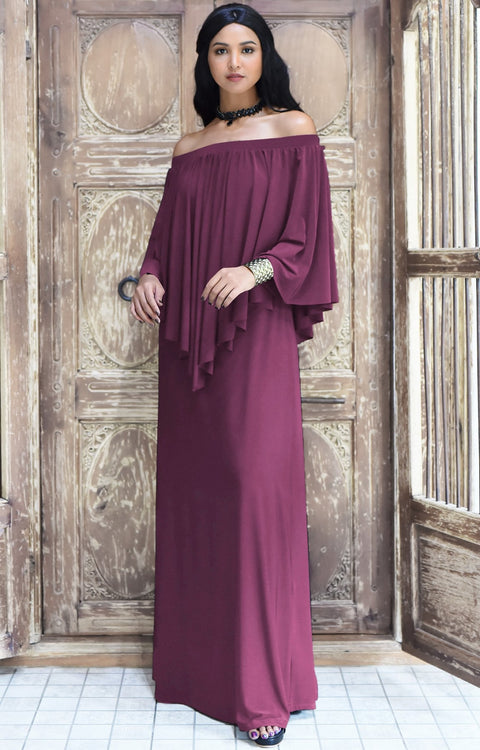 JENN - Maxi Dress Long Sexy Strapless Flowy Cocktail Evening Gown - Plum Dark Purple / 2X Large