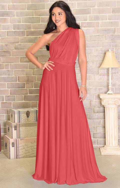 KAYLEE - Long Sexy Wrap Convertible Tall Bridesmaid Maxi Dress Gown - Brick Red / 2X Large