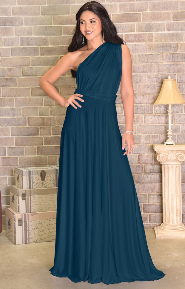 KAYLEE - Long Sexy Wrap Convertible Tall Bridesmaid Maxi Dress Gown - Dark Blue Teal / 2X Large