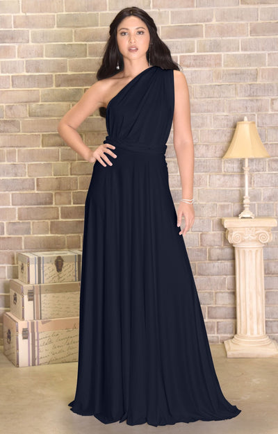 KAYLEE - Long Sexy Wrap Convertible Tall Bridesmaid Maxi Dress Gown - Black / 2X Large