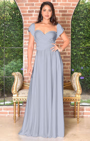 KAYLEE - Long Sexy Wrap Convertible Tall Bridesmaid Maxi Dress Gown - Gray / Grey / 2X Large