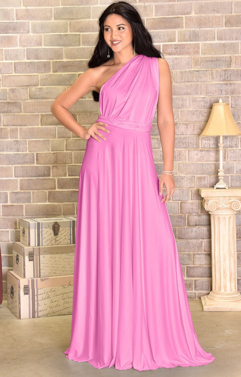 KAYLEE - Long Sexy Wrap Convertible Tall Bridesmaid Maxi Dress Gown - Hot Fuchsia Pink / 2X Large