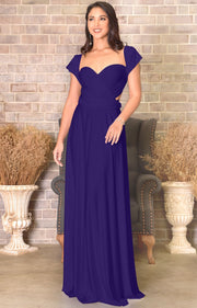 KAYLEE - Long Sexy Wrap Convertible Tall Bridesmaid Maxi Dress Gown - Indigo Blue Purple / 2X Large