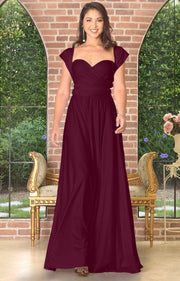 KAYLEE - Long Sexy Wrap Convertible Tall Bridesmaid Maxi Dress Gown - Maroon Wine Red / 2X Large