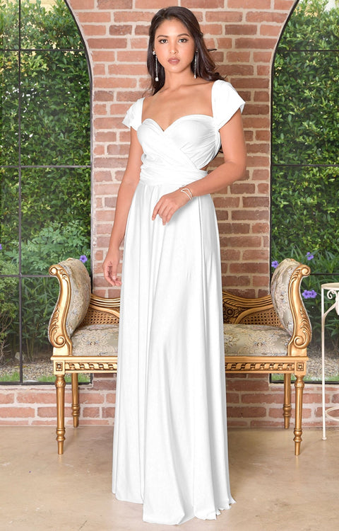 KAYLEE - Long Sexy Wrap Convertible Tall Bridesmaid Maxi Dress Gown - White / 2X Large