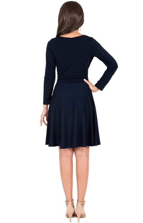 KIARA - Long Sleeve Swing Knee Length Fall Modest Dressy Midi Dress