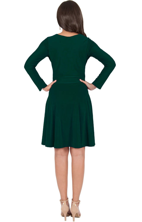 KIARA - Long Sleeve Swing Knee Length Fall Modest Dressy Midi Dress
