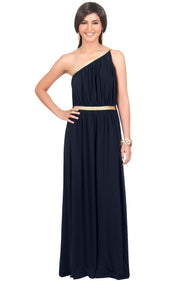 KYLIE - Cleopatra Maxi Dress Evening Bridesmaid for Summer Gown w/ Gold Braid - Dark Navy Blue / 2X Large