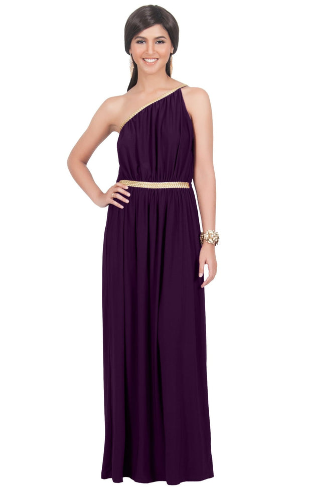 KYLIE - Cleopatra Maxi Dress Evening Bridesmaid for Summer Gown w/ Gold Braid - Purple / 2X Large