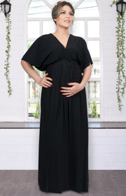 LANE - Kimono V-Neck Sleeve Elastic Sexy Maxi Dress - Black / 2X Large