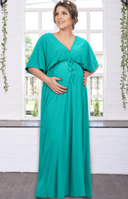 LANE - Kimono V-Neck Sleeve Elastic Sexy Maxi Dress - Turquoise / 2X Large