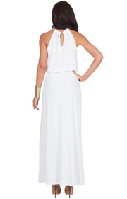 LESLIE - Sleeveless Maxi Dress Halter Side Slit Beach Gown Summer