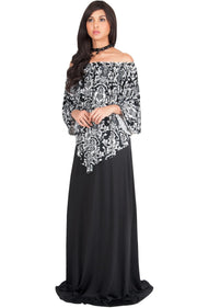LEXY - Strapless Flowy Evening Damask Print Summer Maxi Dress