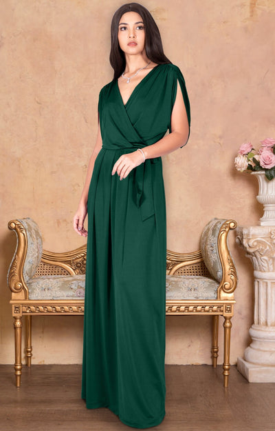 LISA - Long Formal Short Sleeve Evening Bridesmaid Maxi Dress Gown - Black / Extra Small