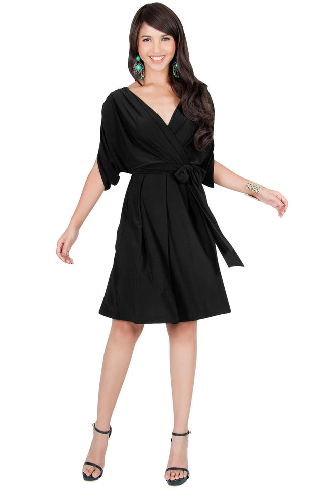 LOUISA - Batwing Sleeve V-Neck Semi Formal Midi Dress