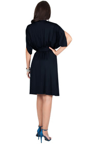LOUISA - Batwing Sleeve V-Neck Semi Formal Midi Dress