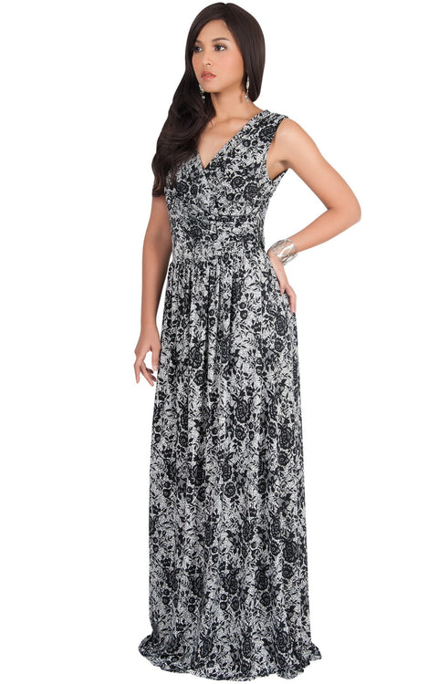 LUCIA - Sleeveless V-Neck Floral Print Summer Maxi Gown