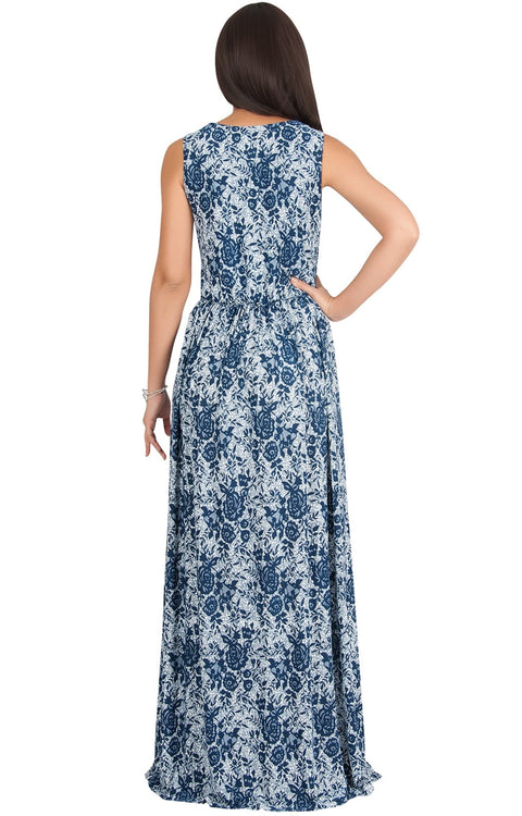 LUCIA - Sleeveless V-Neck Floral Print Summer Maxi Gown