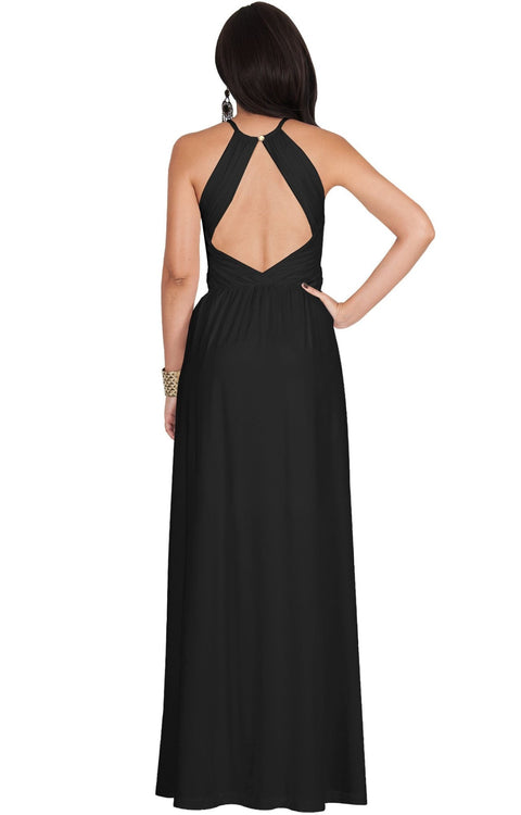 LYLAH - Bridesmaid Cocktail Long Sleeveless Halter Sun Maxi Dress Gown