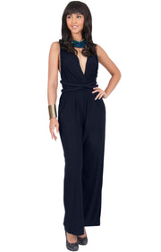 MARISOL - Convertible Wrap Jumpsuit Romper Cocktail Sexy Party Evening - Dark Navy Blue / 2X Large