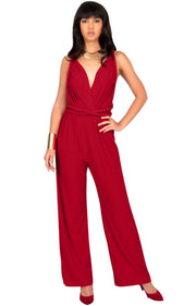 MARISOL - Convertible Wrap Jumpsuit Romper Cocktail Sexy Party Evening - Red / 2X Large