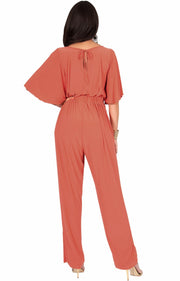 MARTHA - Stretchy Dressy Batwing Short Sleeve Jumpsuit Romper Pantsuit