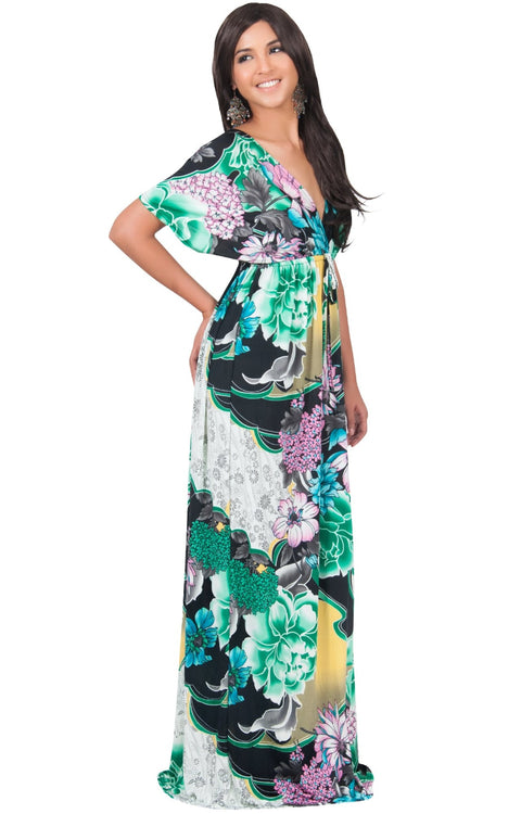 MIA - Hawaiian Luau Party Tropical Kimono Sleeve Maxi Dress