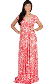 MOANA - Short Sleeve Boho Summer Formal Maxi Dress - Red & White / 2X Large
