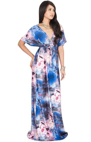 MYRA - Floral Print Summer Flowy Gown Caribbean Long Maxi Dress