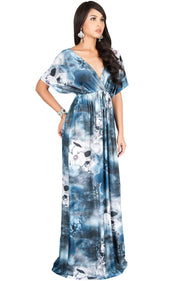 MYRA - Floral Print Summer Flowy Gown Caribbean Long Maxi Dress