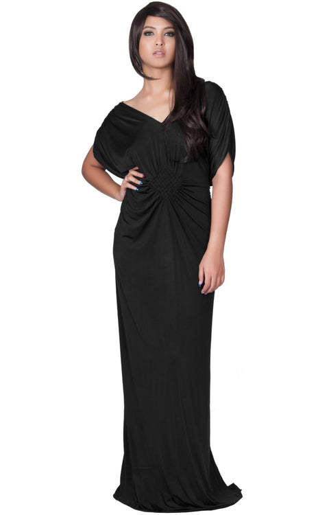 NICOLE - Elegant Grecian VNeck Cocktail Long Maxi Dress - Black / 2X Large