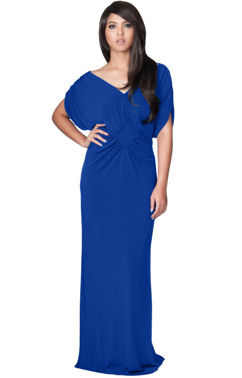 NICOLE - Elegant Grecian VNeck Cocktail Long Maxi Dress - Cobalt Royal Blue / Small